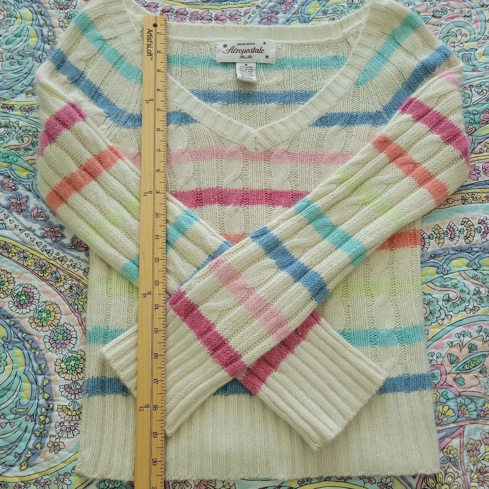 Vtg Aeropostale Fisherman Rabbit Hair Blend Striped Sweater Size M Preppy Pastel